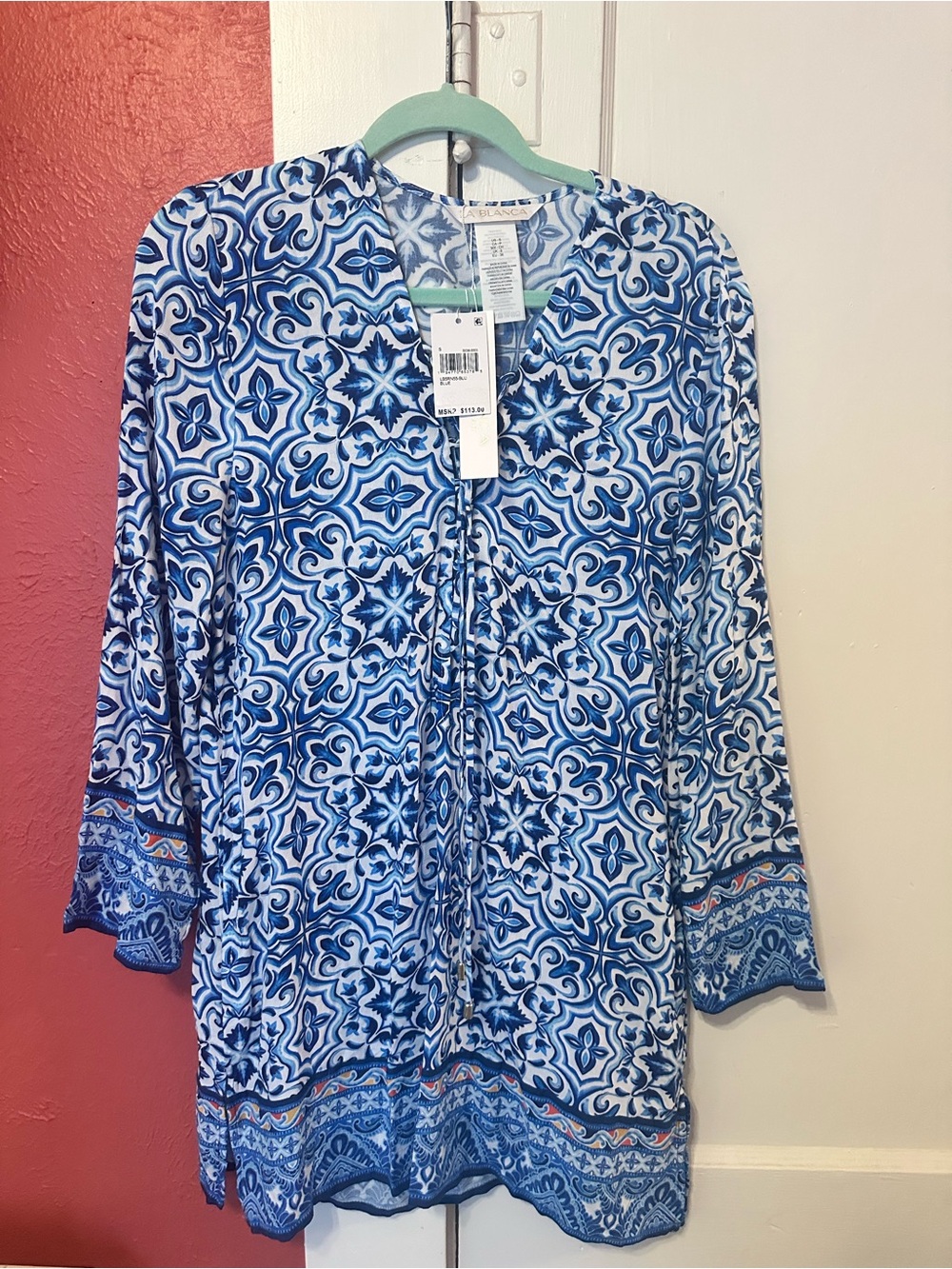 La Blanca Blue Tile-Print V-Neck Tunic